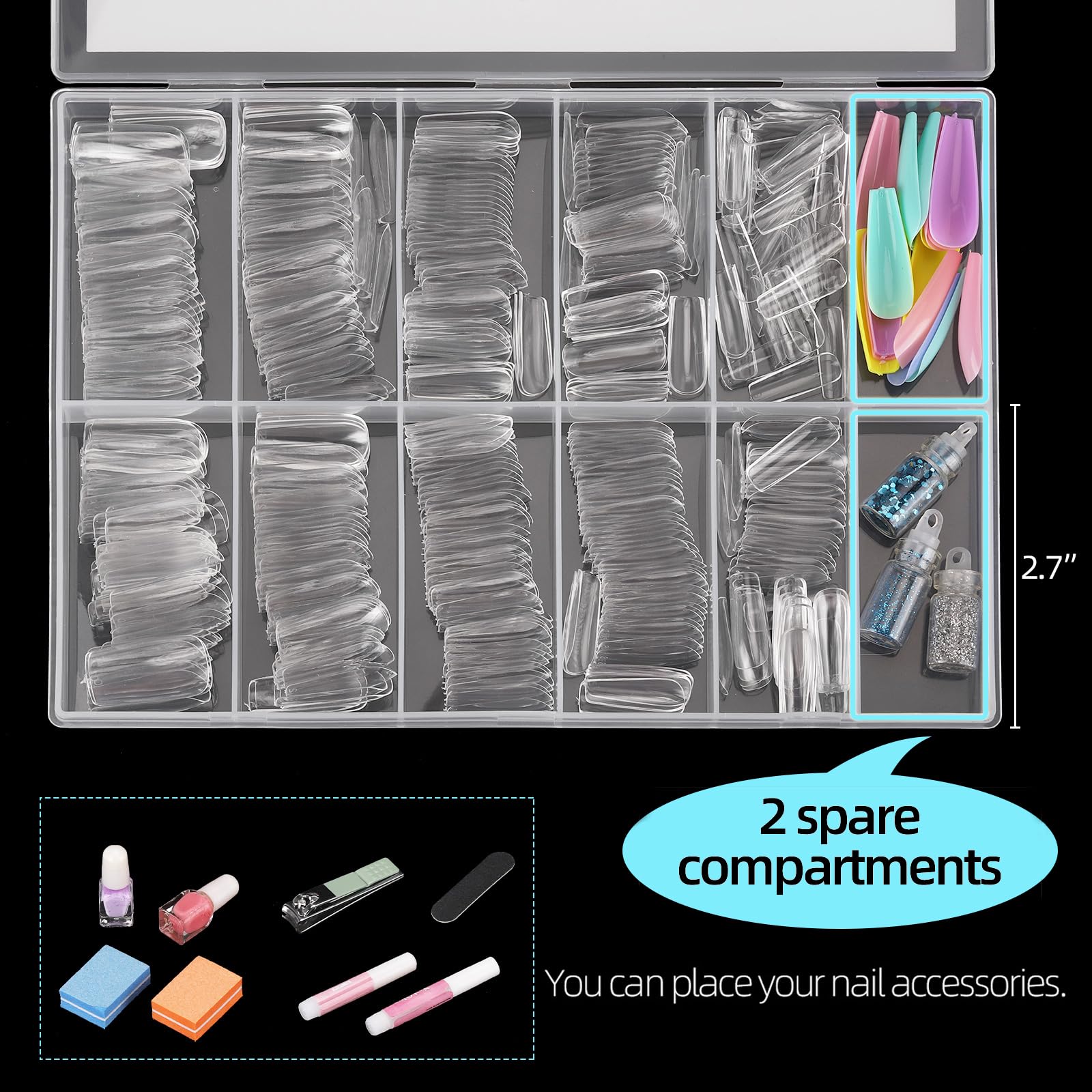 500Pcs Square Nail Tips Full Cover Clear Fake Nail Tips for Acrylic Nails, Size 0~9 - Image 5