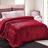Whale Flotilla Flannel Fleece King Size Bed Blanket, Lightweight Breathable Soft Bedspread Plush Fluffy Coverlet Chevron Design Decorative Blanket for All Season, 90x104 Inch, Red