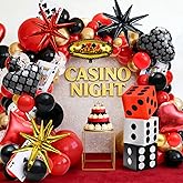 113 Pcs Casino Theme Party Decorations, Casino Blloons, Casino Balloons Contain Red Black and Gold Balloons, Dice Boxes,Random Large Playing Cards, Suitable for Vegas Themed Party Decorations