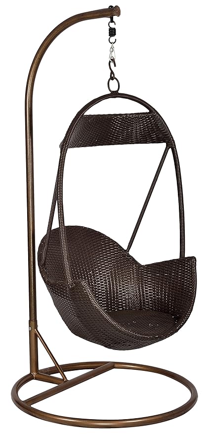 FurniFuture?? Mars Outdoor Hanging Swing Chair with Stand - (Brown)