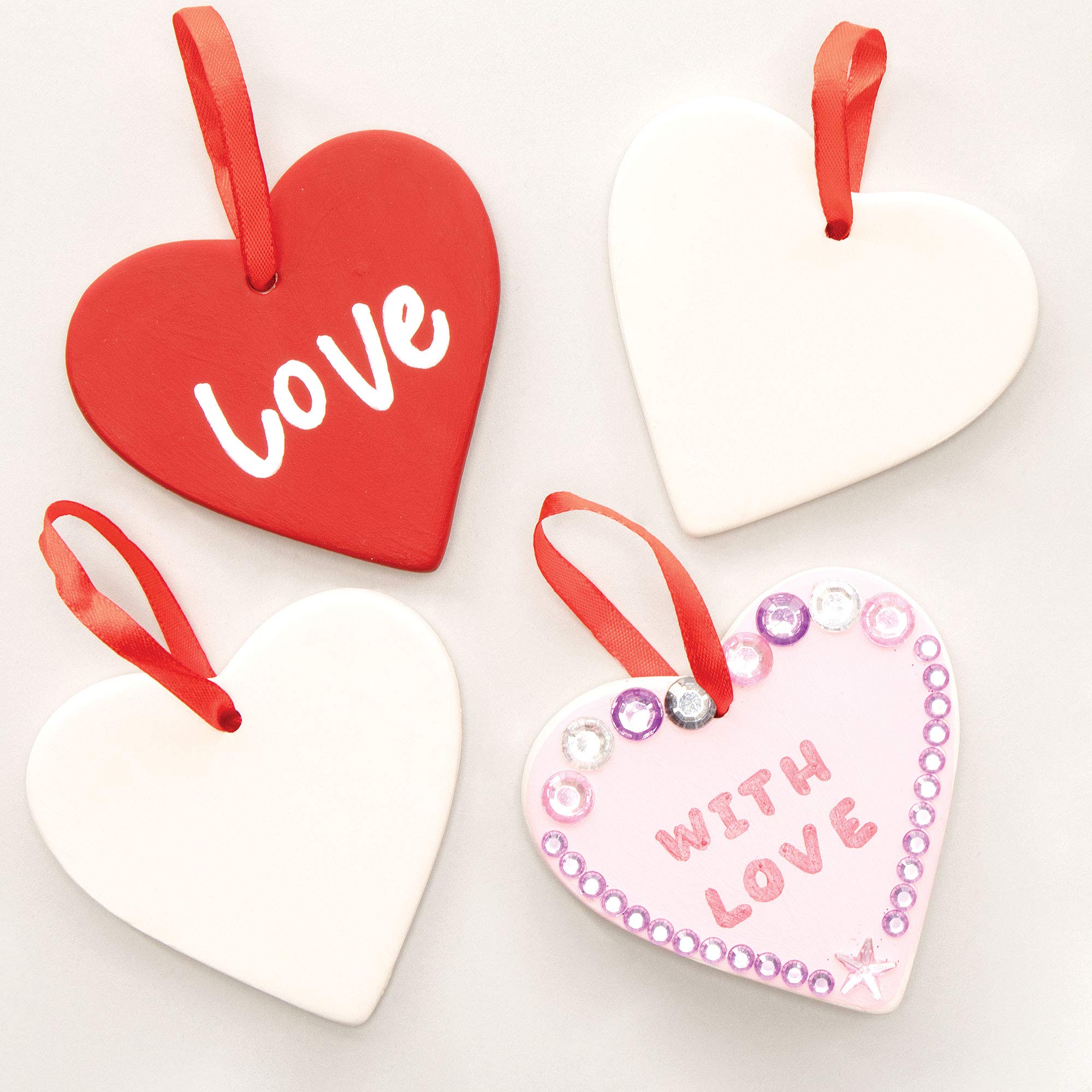 Baker Ross EV5425 Hanging Ceramic Heart Decorations (Pack of 5) For Kids to Decorate and Gift, 6cm