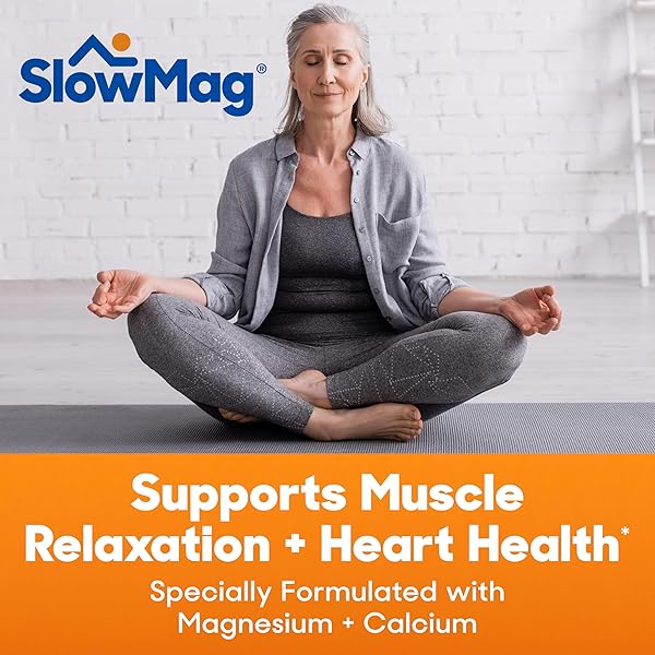 SLOWMAG MUSCLE & HEART MAGNESIUM CHLORIDE SUPPLEMENT WITH CALCIUM, 120 COUNT, SUPPORTS MUSCLE RELAXATION, HEART, NERVE & BONE HEALTH, HIGH ABSORPTION