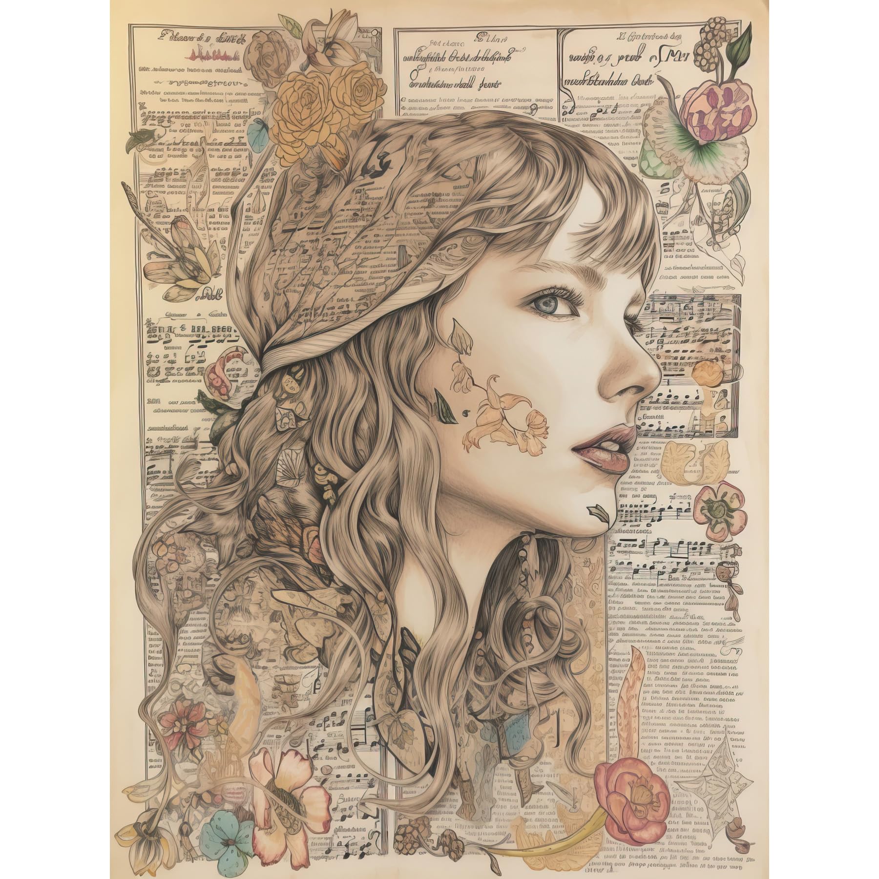 Artery8 Upcycled Music Book Page Singer Portrait Illustration Extra Large XL Wall Art Poster Print