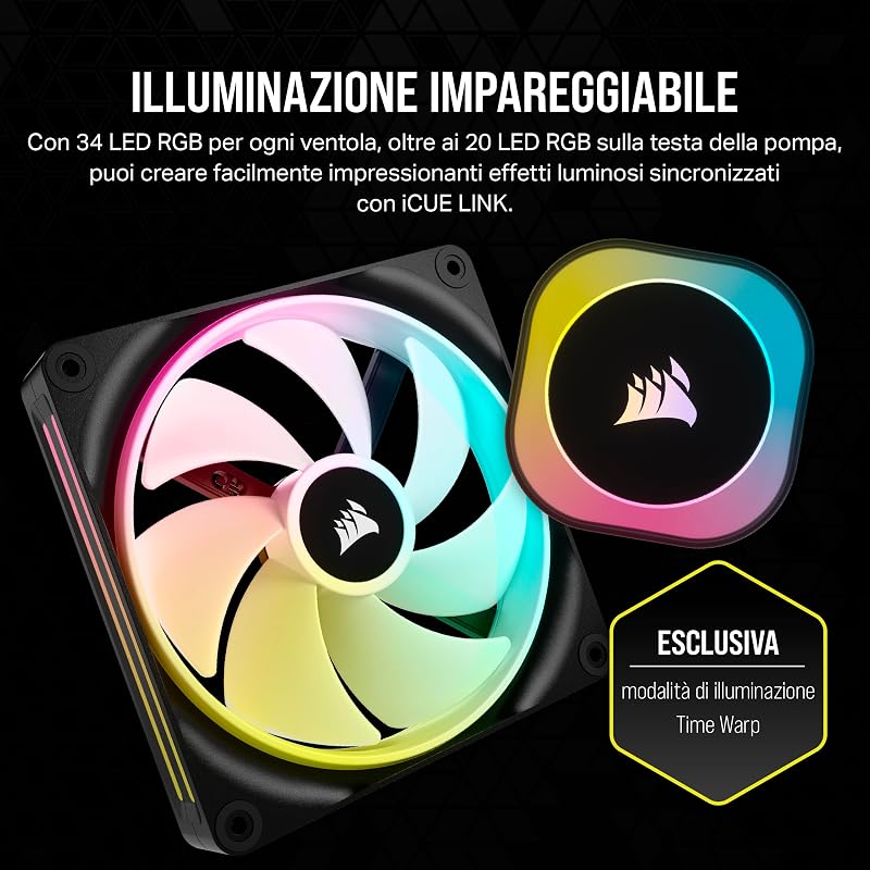 iCUE Link H115i RGB Dissipatore a Liquido per CPU - AIO da 280 mm - Ventole RGB QX140 - Compatibile con Intel LGA 1700, AMD AM5 - Hub di Sistema iCUE Link Incluso - Nero