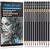 MISULOVE Professional Charcoal Pencils Drawing Set - 12 Pieces Soft, Medium & Hard Charcoal Pencils for Drawing, Sketching, S