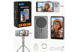 SUNPIN Vlog Selfie Monitor Screen, Wireless 4K/1080p Back Camera Monitor for iPhone & Android, Built-in Speaker for YouTube TikTok Live Streaming (Gray)