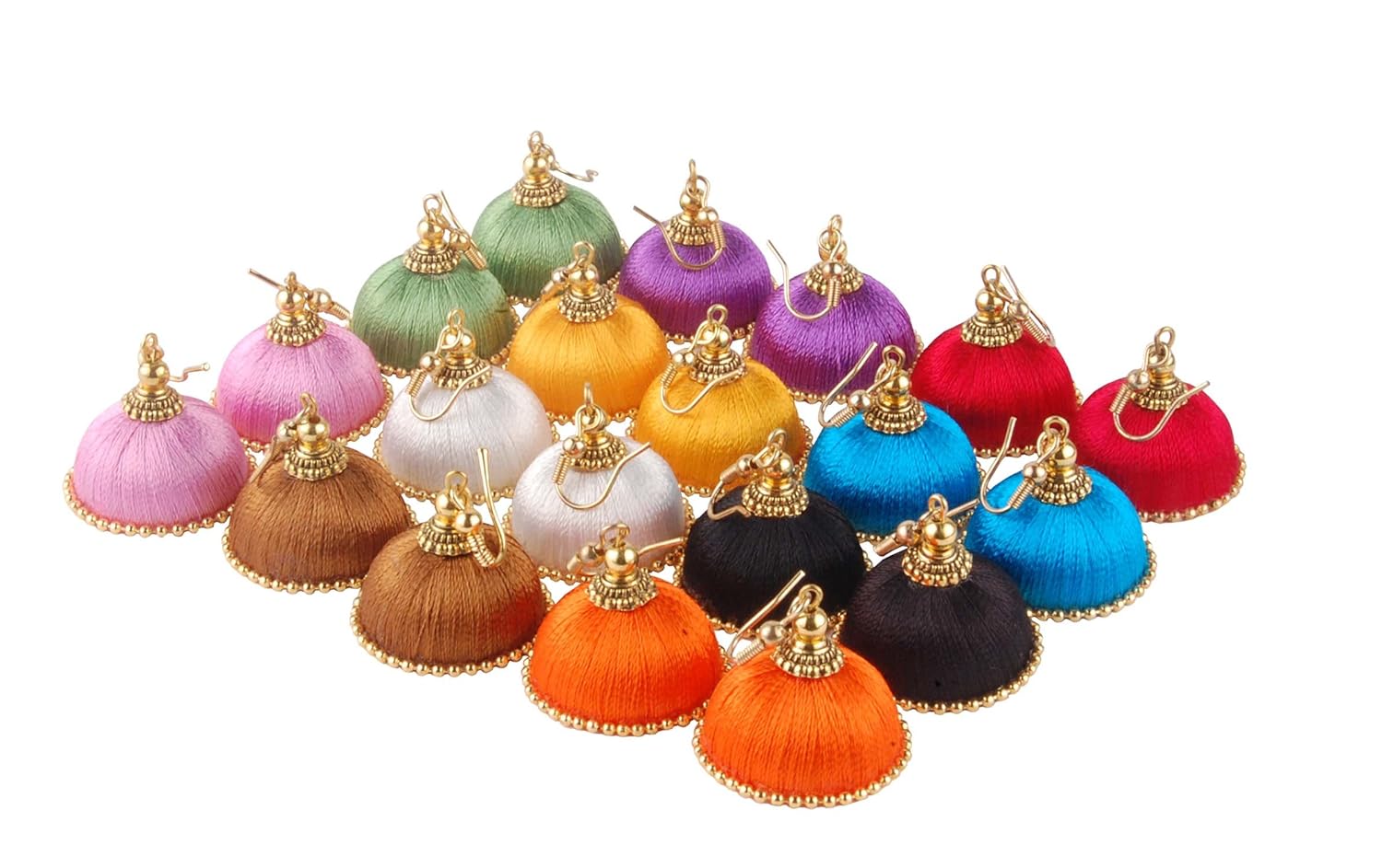 krishna mehta multicolour silk thread jhumkas for women - set of 10