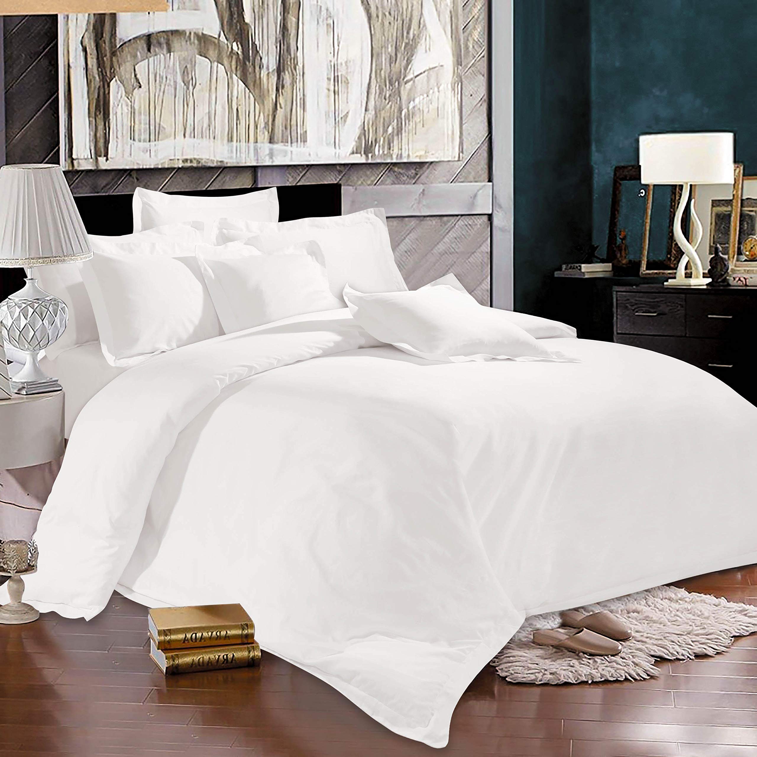 Sapphire Collection Egyptian Cotton 500 TC Hotel White Bedding Set Duvet Cover with Oxford Style Pillowcase Pair (White, Double)
