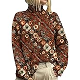 Ethnic Print Sweatshirt for Women Turtleneck Long Sleeve Vintage Graphic Pullover Cozy Warm Casual Ribbed Knit Tunic Tops