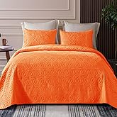 Whale Flotilla Twin Size Quilt Bedding Set, Soft Orange Twin XL Quilts Bedspreads for All Seasons, Lightweight Geometric Star Pattern Coverlets - 2 Pieces(1 Quilt, 1 Pillow Sham)