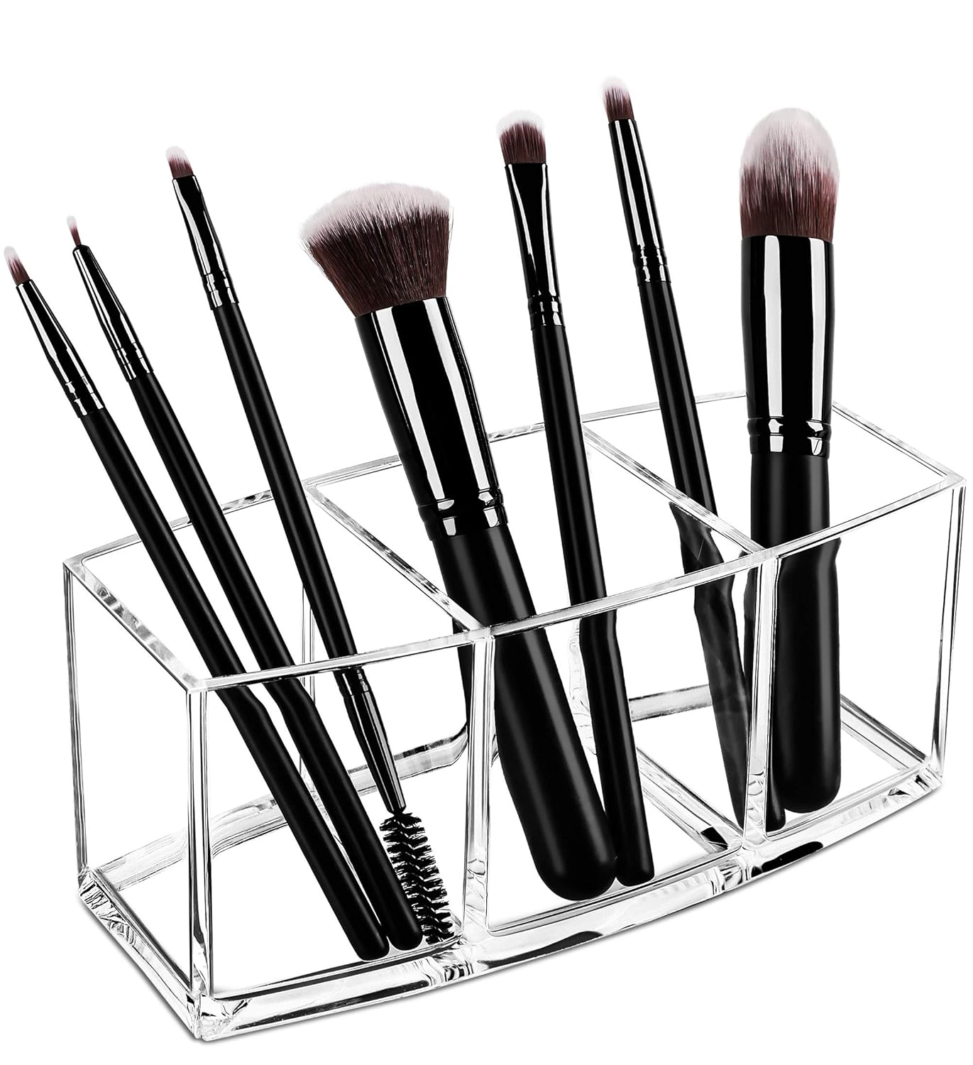 Syntus Makeup Brush Holder Organizer, Acrylic 3 Slot Large Capacity Cosmetic Brushes Storage Box, Clear: Beauty