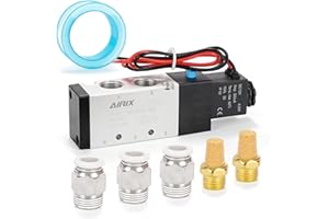 AIRIX 4V310-10 Pneumatic Solenoid Valve DC12V, 2 Position 5 Way, 3/8" NPT, Pilot-Operated Single Coil, Fast Response Electric Air Valve Out Of Line & Quick Connect Fittings
