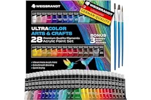 WEISBRANDT Ultra Color Arts & Crafts Acrylic Paint Set, 28 Colors, Premium Quality Pigments, Matte Finish, 0.4oz/12 ml, Water-Based, For All Porous Surfaces