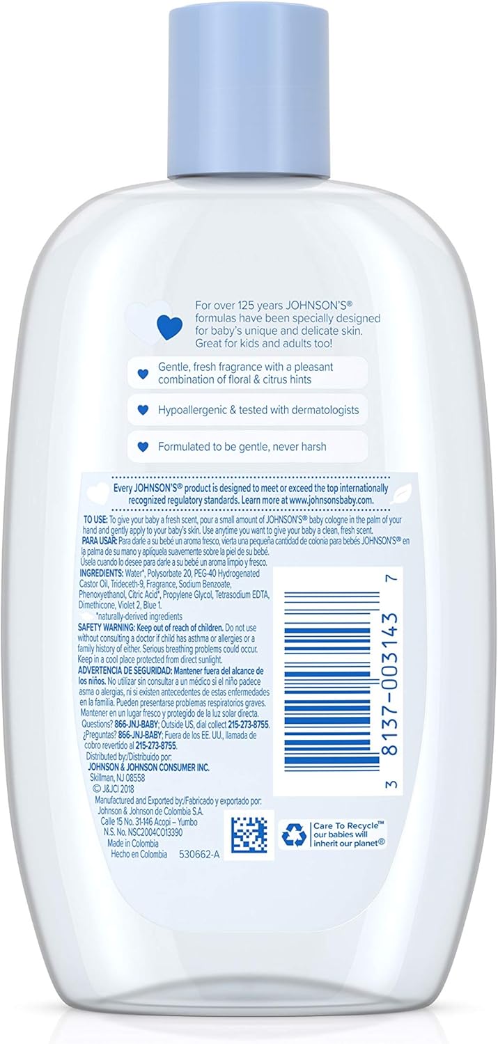 Johnson's Baby Cologne in Light Baby Fragrance, Mild Formula for Babies Delicate Skin, 6.8 fl. oz: Health & Personal Care