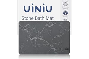 UINIU Stone Bath Mat, Diatomaceous Earth Shower Mat for Bathroom, Non Slip Super Absorbent Quick Drying Natural Stone Drying Mat, Elegant & Modern Design, Easy to Clean (23.6"×15.4" Slate)