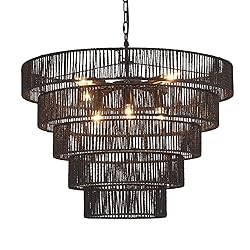 YOMECOO 25.6" Large Black Rattan Chandelier