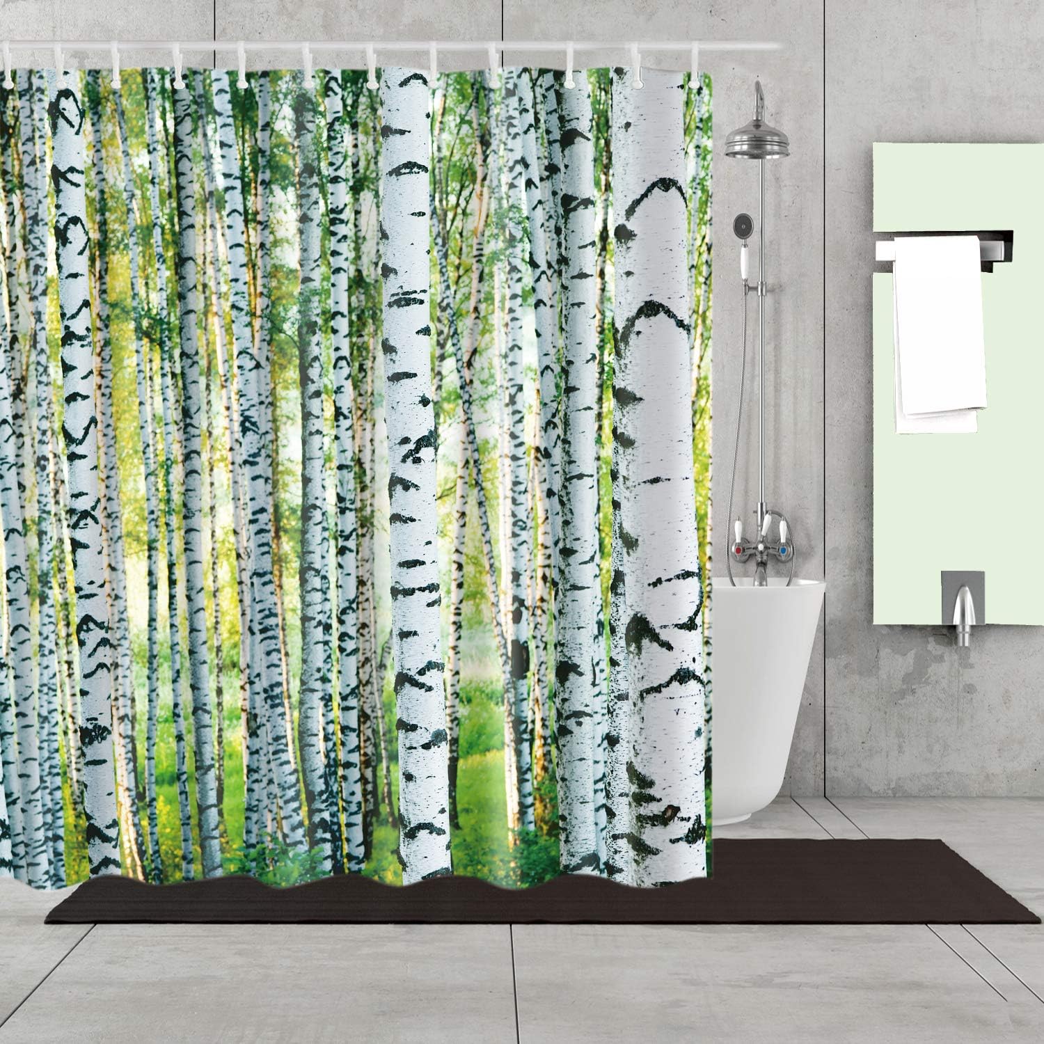 Amazon Com Silver Birch Tree Shower Curtain Seasonal Natural Woodland Grove Botany Green White Forest Bathroom Decor Home Kitchen