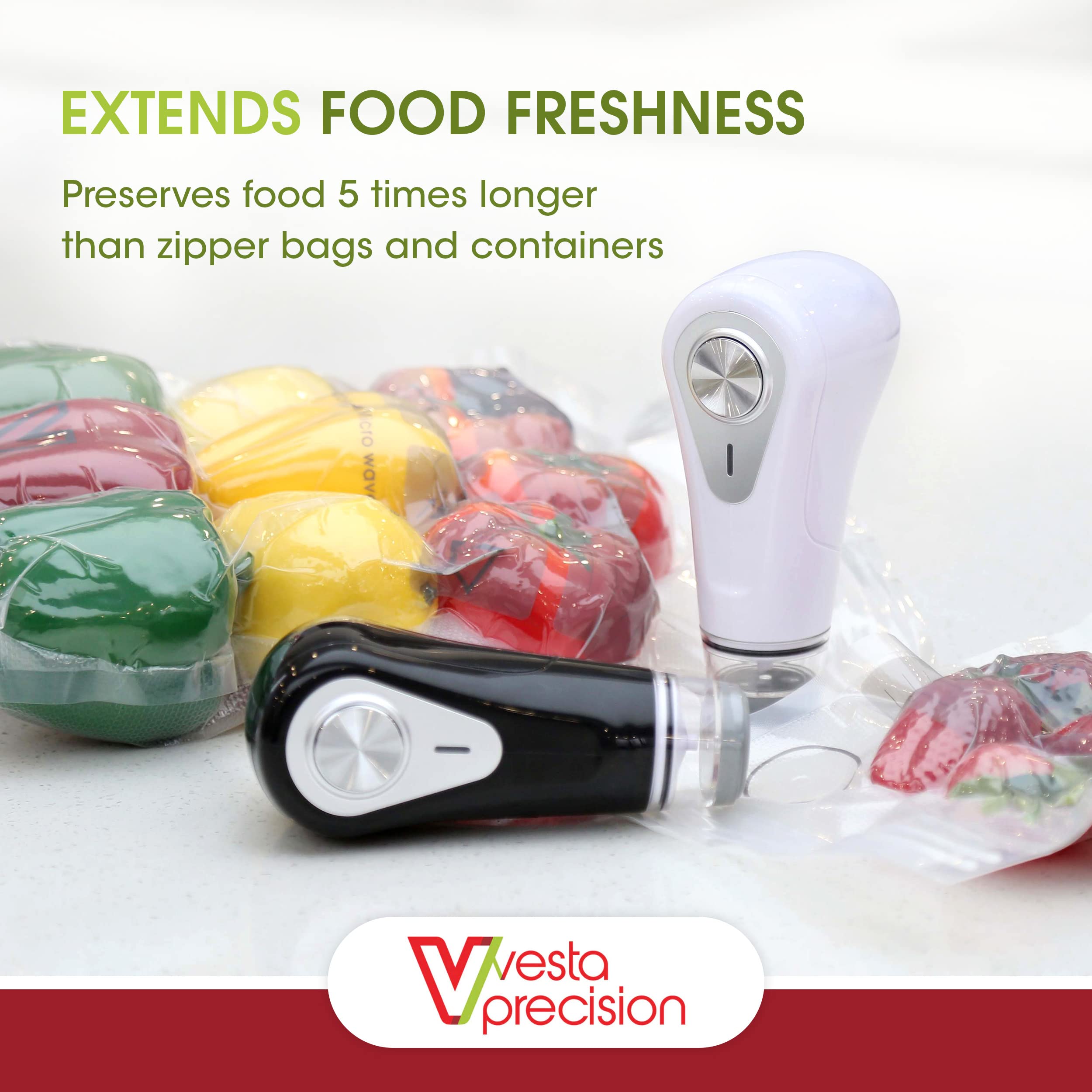 Vesta Precision Manual Electric Vacuum Sealer with 10 Food Packaging Bags Included | USB Rechargeable | Colour: Black