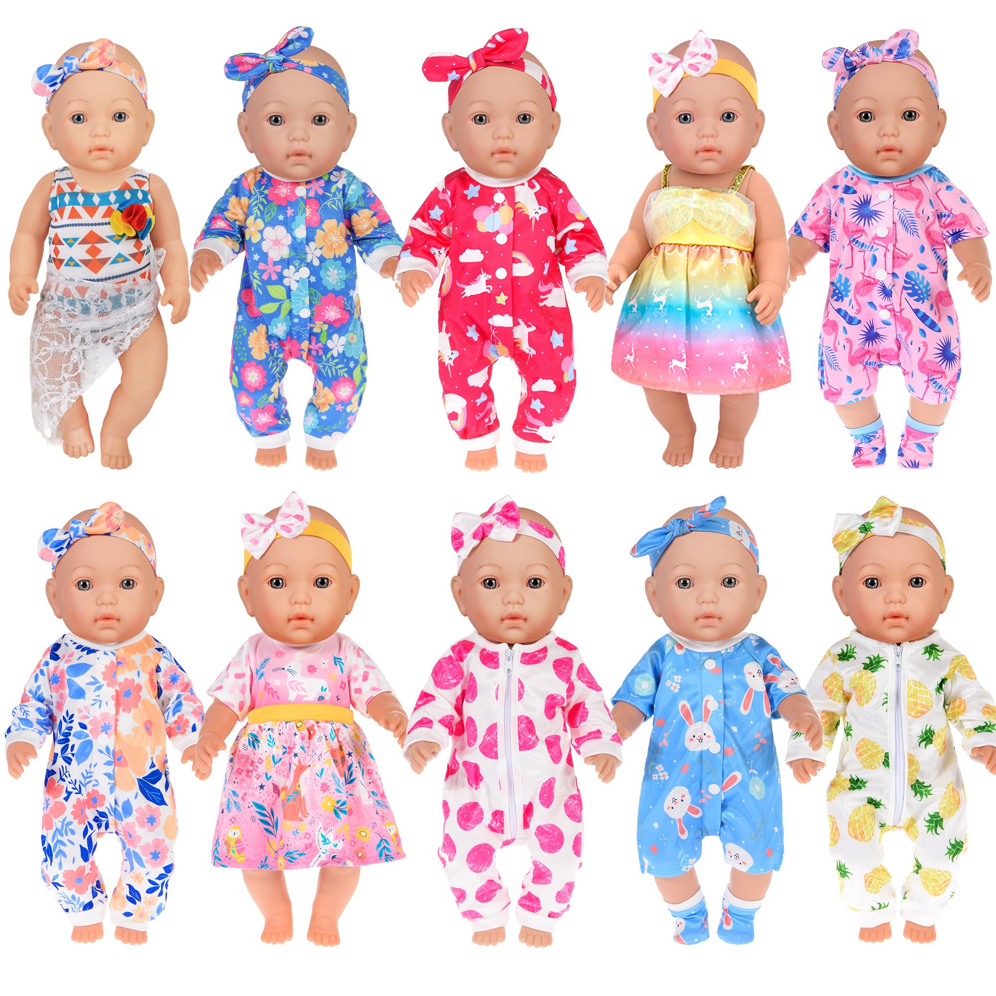10 Sets Baby Doll Clothes Include Outfits Dress and Bikini for 43 cm / 17 Inch Newborn Baby Dolls (No Doll)