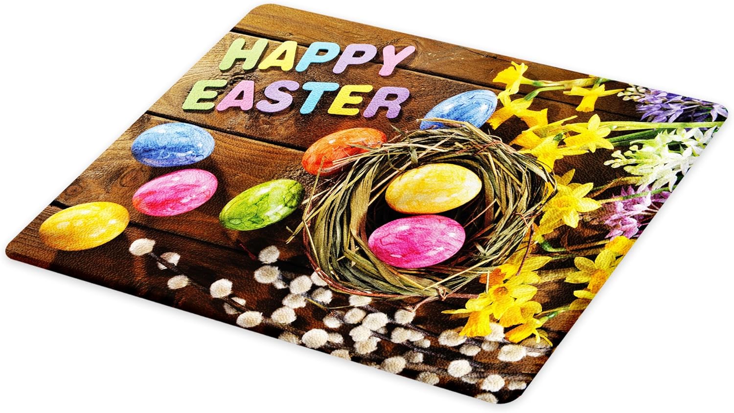 Lunarable Easter Cutting Board, Folkloric Design Circle