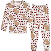 senya Cute Capybara Strawberry Pajamas Set Long Sleeve Soft Cotton Sleepwear 2 Piece