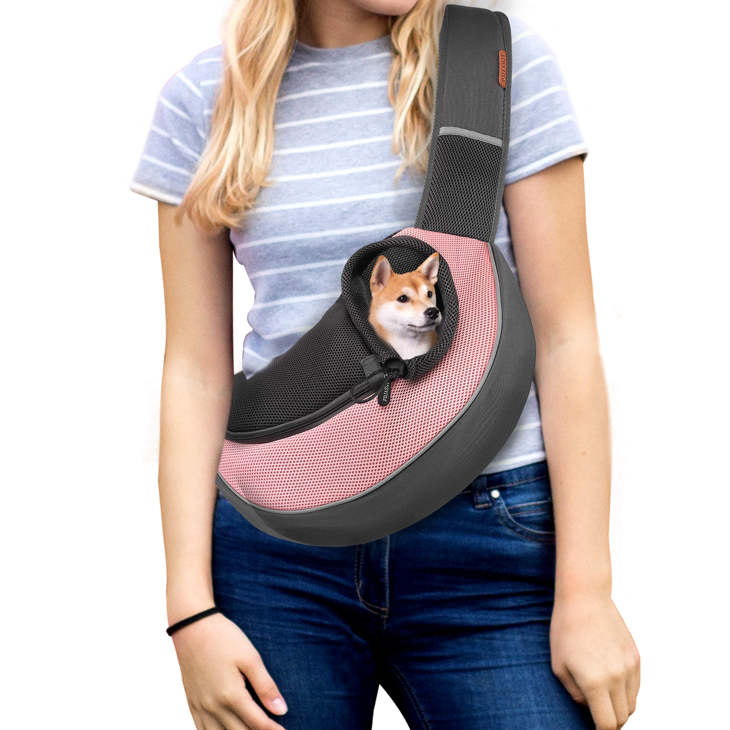 FDJASGY Pet Sling Carrier for Small Dogs Cats,Breathable Mesh Travelling Hand Free Puppy Backpack with Pouch and Adjustable Strap Carrier (M, Pink)