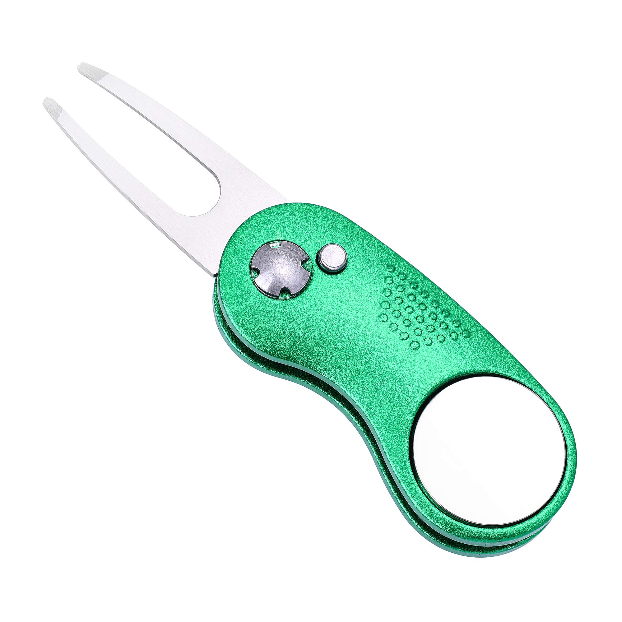 Mile High Life All Metal Foldable Golf Divot Tool with Pop-up Button & Magnetic Ball Marker (Silver Fish)