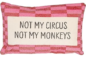 Creative Co-Op Cotton Velvet Embroidered Lumbar Pillow with Geometric Pattern Not My Circus…, Multicolor