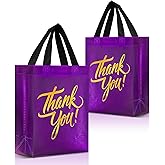 Nush Nush Purple Thank You Gift Bags Medium Size with Gold Text – Set of 12 Reusable Purple Thank You Bags with Handles - Perfect As Goodie, Birthday, Return, Party Favor Bags – 8Wx4Dx10H