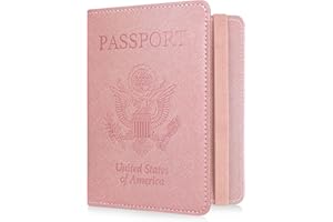 RSAquar Passport Holder for Women & Men, Premium PU Leather Travel Passport Wallet RFID Blocking Passport Cover Travel Documents Organizer (Rose Gold)