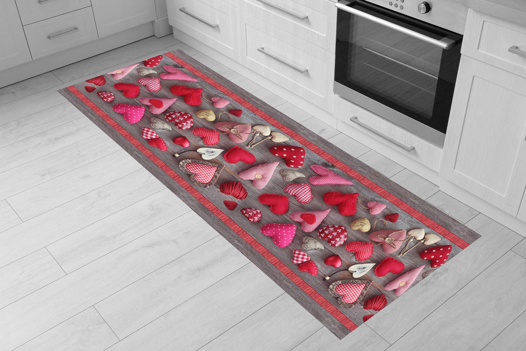 Italian Bed Linen Rug Runner with Digital Print, Hearts, 50x50