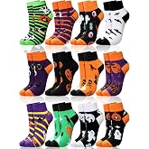Ramede 12 Pair Halloween Ankle Socks for Adults, Christmas Socks | Red Green Pink, Cute, Funny, Low Cut Socks Holiday Stocking, Xmas, for Women Men Adults Gift