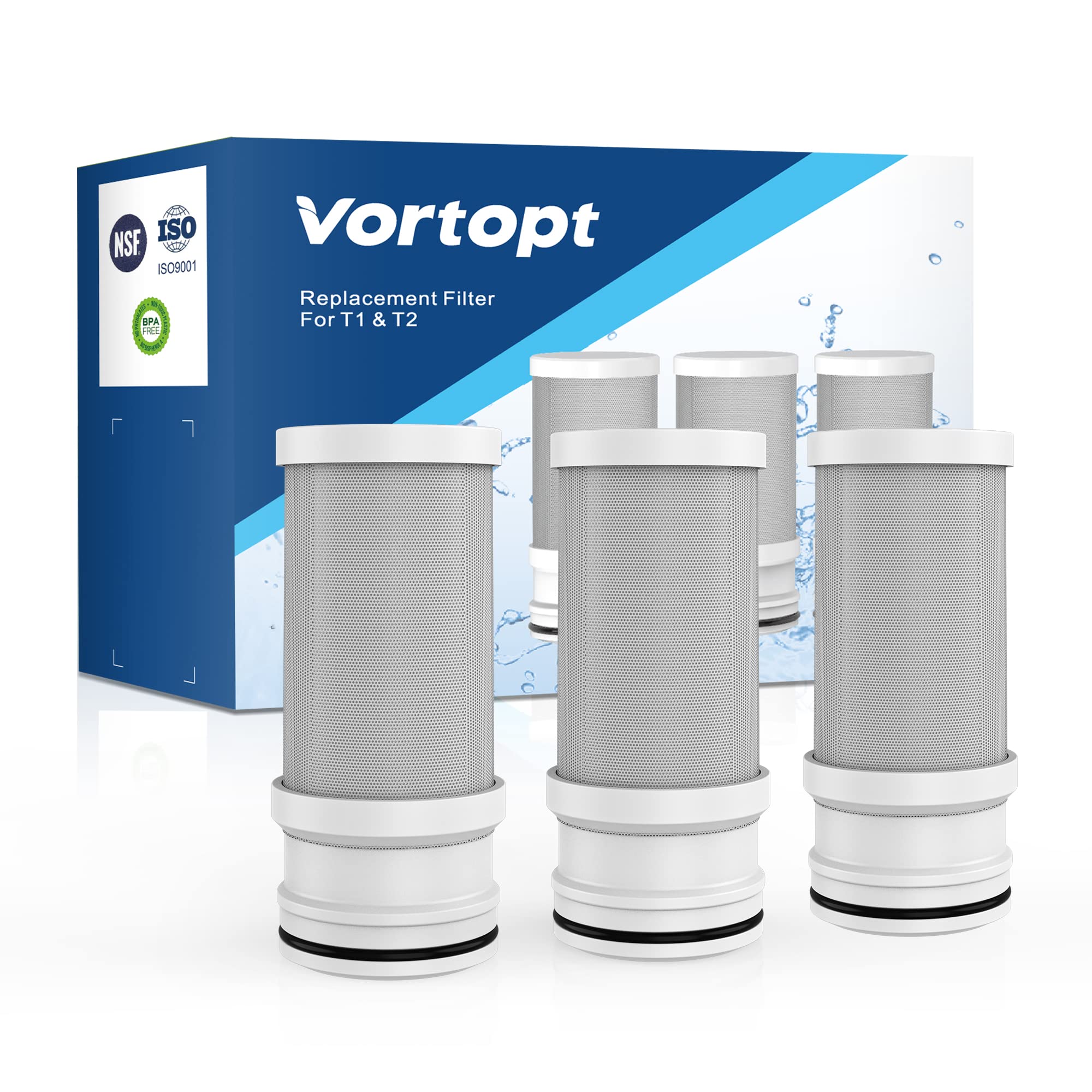 Vortopt NSF Certified Replacement for T1-ACF/T2-ACF Faucet Water, 3-6 Months Lifetime, Reduces chlorine, taste and odor T1/T2 Filter（Pack of 3）