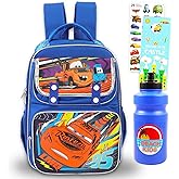 Disney Cars Backpack for Boys - Bundle with 15.5” PIxar Cars School Bag with Front Pockets, Water Bottle, Stickers, More | Lightning McQueen Backpack for Kids