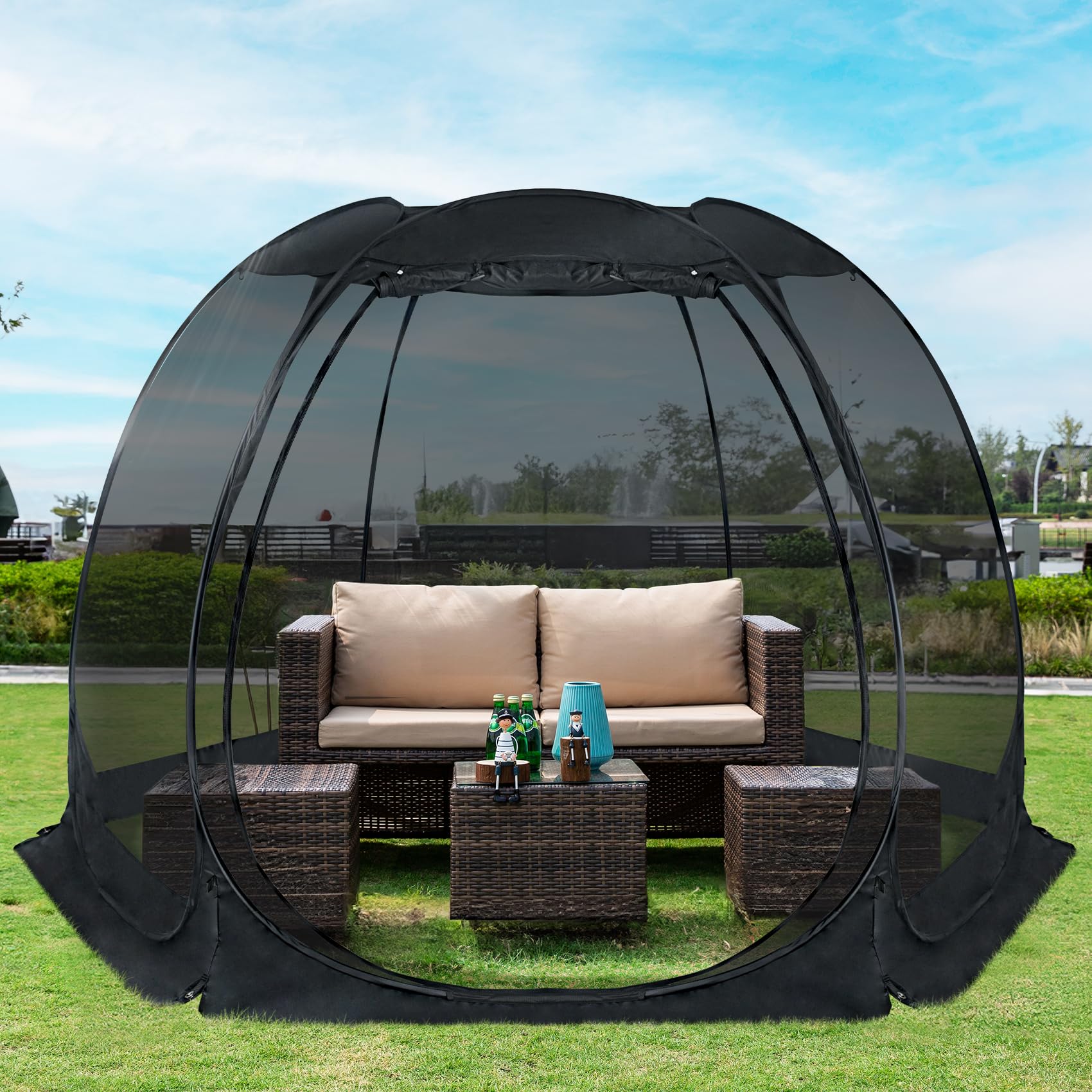Photo 1 of Alvantor Pop Up House Tent, Outdoor Canopy Tent with UV Resistant, Easy Up Foldable Screen House for Camping Garden, Black, 12 x12 FT
