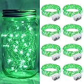 chzk 8 Pack Green Fairy Lights 7Ft 20 LED Twinkle String Lights 3 Modes Battery Operated Waterproof Firefly Starry for Mason Jar Table Centerpieces Halloween Christmas St. Patrick's Day
