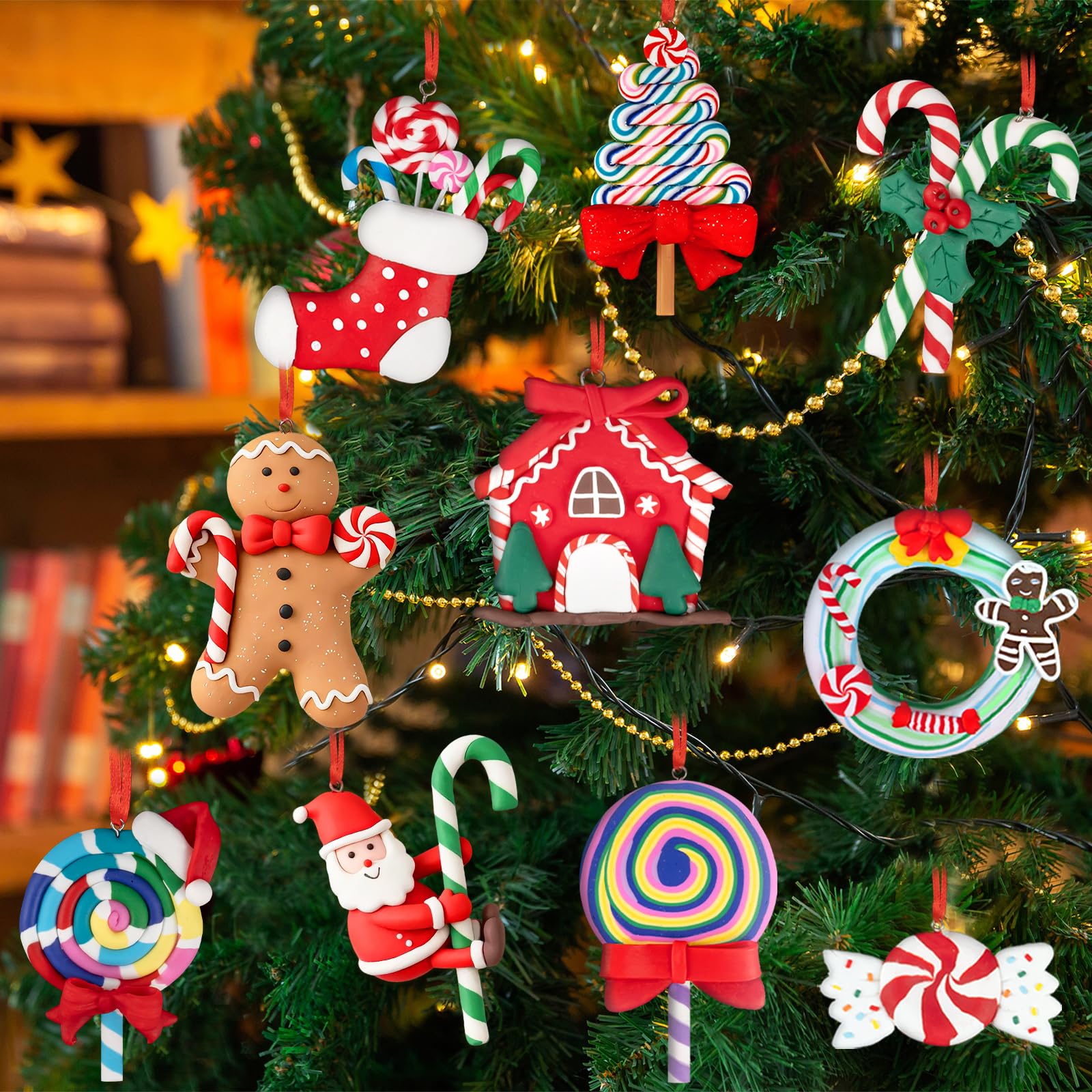 Photo 1 of 10pcs Candy Christmas Ornaments for Tree Decorations Peppermint Candy Cane Lollipop Ornaments Polymer Clay Christmas Ornaments for Christmas Party Home Decor