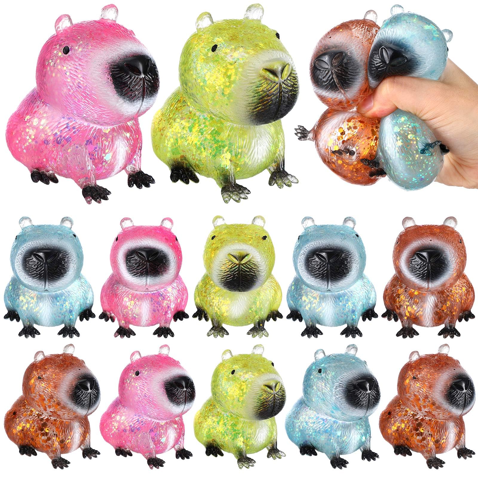 Photo 1 of Meooeck 12 Pcs Capybara Stress Relief Toys Stress Balls for Adult Mini Glitter Capybara Squeeze Fun Fidget Toys Animal Balls Cute for Birthday Party Office Christmas Stocking Stuffer Gift Adhd Anxiety