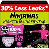 Ninjamas Girls Bedwetting Nighttime Underwear, Size S/M (38-70 lbs), 88 Count, Overnight Protection, Ultra Absorbent, Hypoallergenic