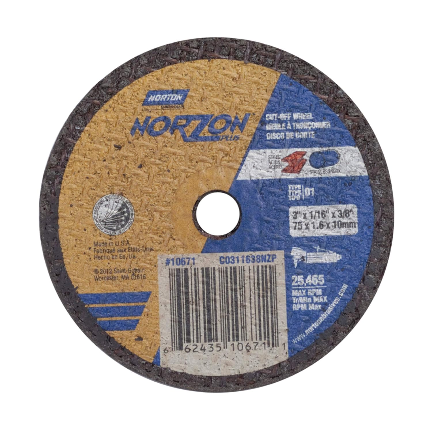 Norton 3 Dia 1 16 Thick 3 8 Hole Size Norzon Zirconia Aluminum Ceramic 60 Grit Type 1 Cut Off Wheel Amazon Co Uk Business Industry Science