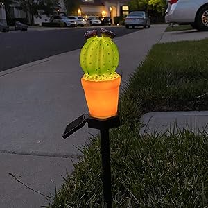 LINGBUSINESS Solar Garden Stakes Cactus Lights Outdoor Yard Decor Garden Stake Waterproof Yard Patio Decor Home Party Festival Decorative Light, Cactus with Flower