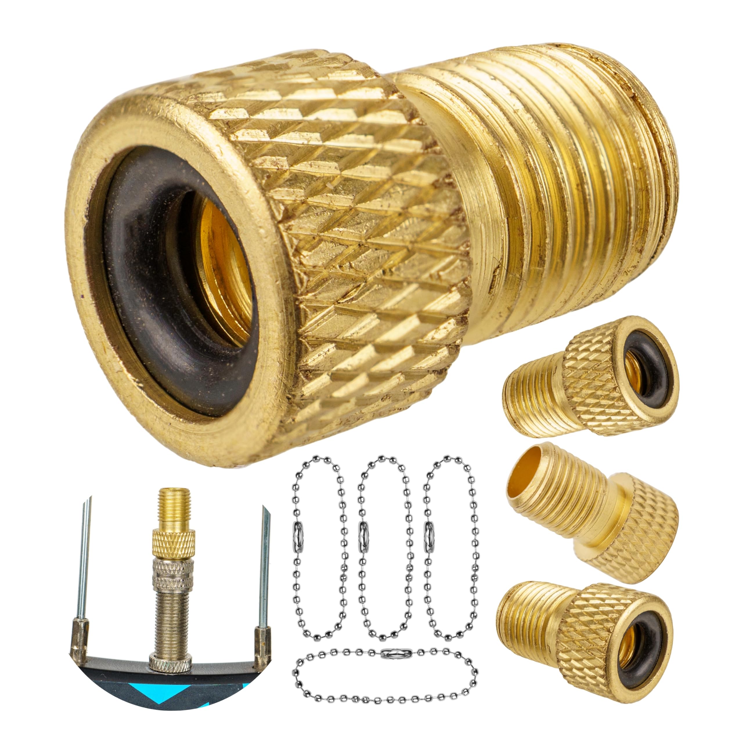 Bicycle valve adaptor, 4 pieces, for flash and Presta valve to car valve, DV and SV to AV, air pump adaptor for floor pump, hand pump, tube valve, Dunlop valve insert, Schrader valve attachment