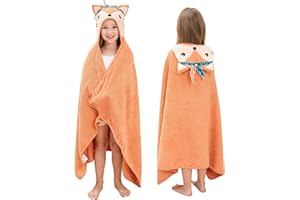 SO OQ STYLE QUARTERS Style Quarters Baby Bath Towel - 100% Cotton Terry Soft Hooded Towel Cartoon Fox Baby Beach Towels Super Absorbent Large Embroidery Kids Hooded Bath Toddler Towel with 50"x30"(Orange Fox)
