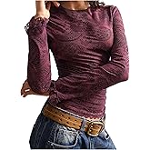 RoseSeek Women's lace Trim Long Sleeve t Shirts Mock Neck Graphic tees Fitted Boho Tops
