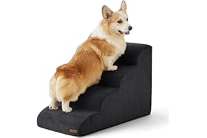 LE SURE Lesure Dog Stairs for Small Dogs and Cats Pet Steps Ramp for Bed and Couch with CertiPUR-US Certified Foam with Non-Slip Bottom, Black, 4 Steps