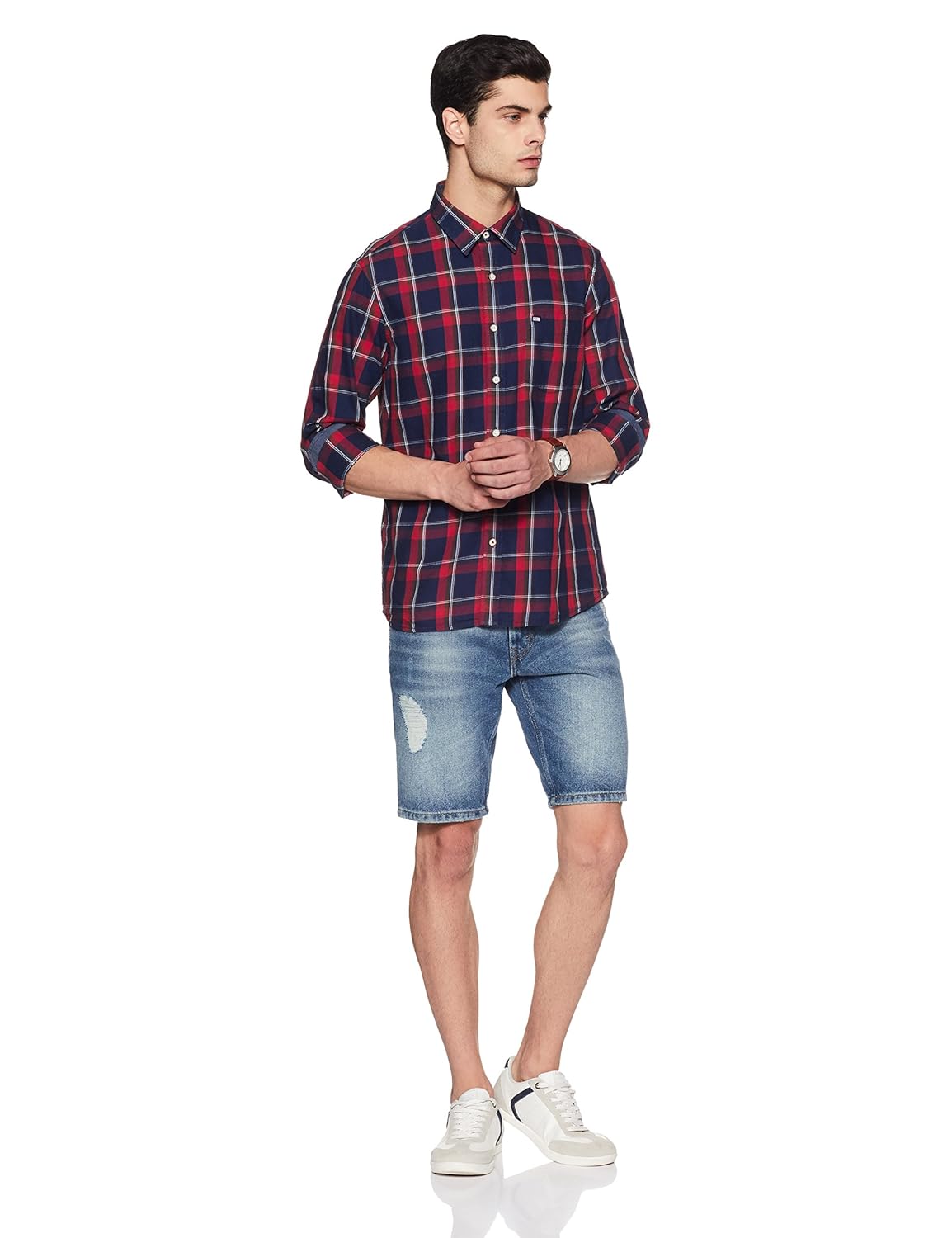 arrow sports men's checkered slim fit casual shirt