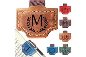 AYTHSRIC Personalized Bygone Mark Bookmark with Pen Holder, Leather Magnetic Bookmark 26 Letters Name Initial Bookmarks for Readers, Book Lover Gifts for Women Men Notebook Accessories (Brown, M)