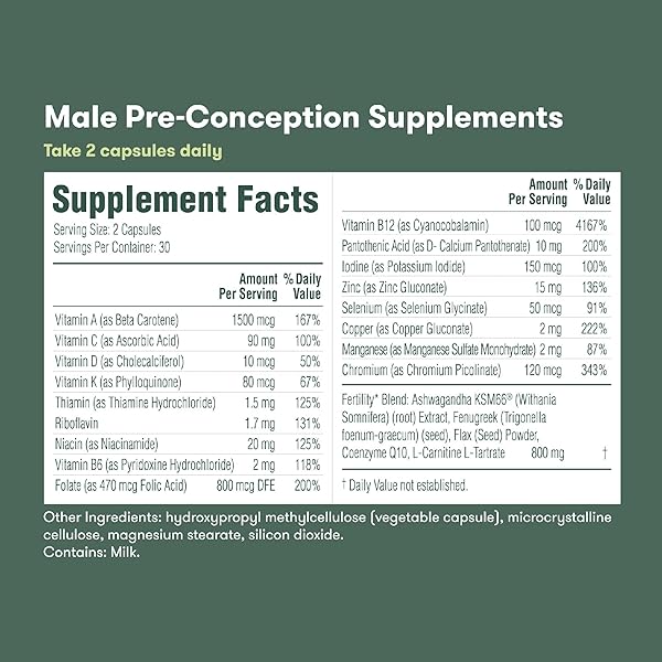 FRIDA FERTILITY PRE-CONCEPTION SUPPLEMENT SET | FEMALE & MALE DAILY VITAMINS & MINERALS, FOLIC ACID, INOSITOL, COQ10, MAINTAIN & SUPPORT EGG FUNCTION & SPERM HEALTH | 60 CAPSULES EACH, 30 DAY SUPPLY
