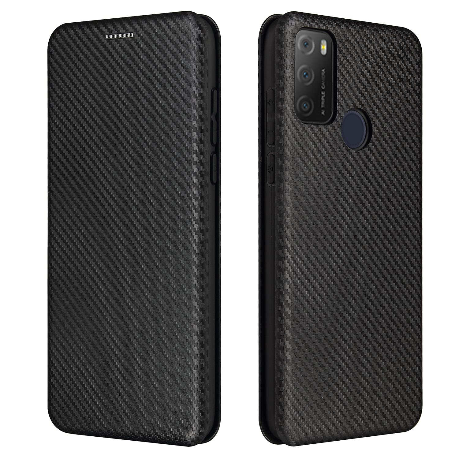 BeyondTop Wallet Case for alcatel 1S (2021) Carbon Case, alcatel 1S (2021) has Kickstand function, Carbon fiber Phone Case Compatible with alcatel 1S (2021)-Black