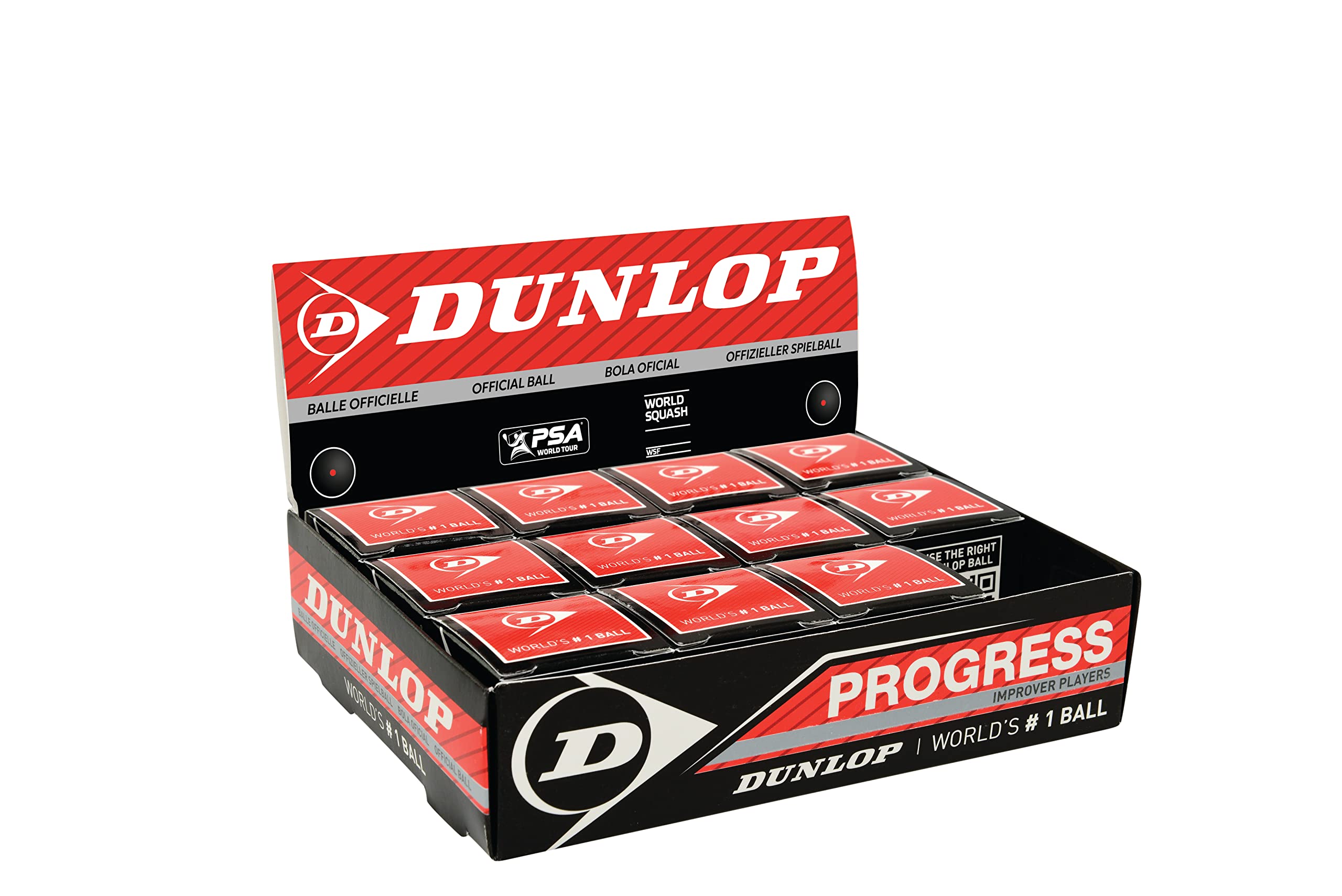 Dunlop Squash Balls Progress Red, 12 Balls, for Recreational and Hobby Players - Medium Speed